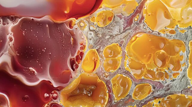 A section of bone marrow tissue showing the unique spatial organization of red and yellow marrow responsible for different types of cell production.