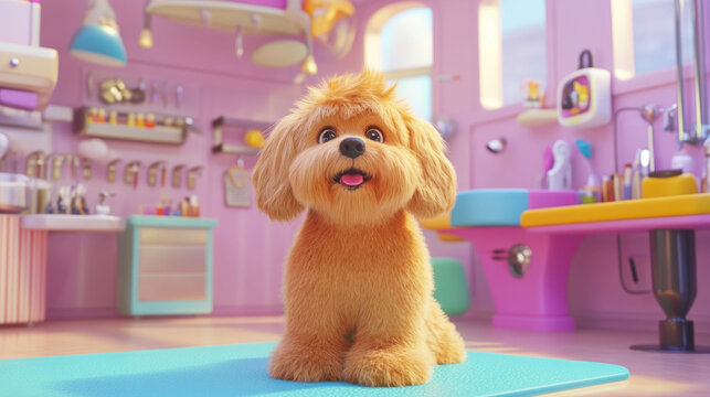 Cute Golden Retriever in Pet Grooming Salon