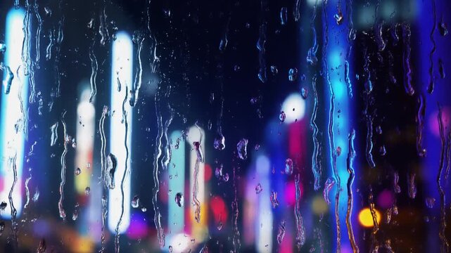 Vertical Slow Motion Abstract Multi Color Raindrops on Neon Glass Background Loop Video Footage in Abstract Blurry Dripping Liquid Motion Design fo...