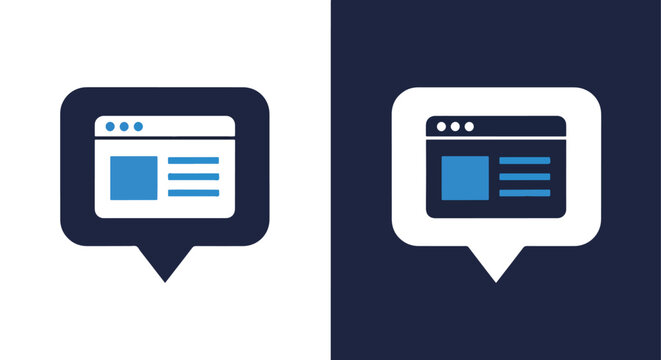 Website browser interface speech bubble: Icon set - Minimalist, flat icon, outline, glyph, linear, clipart, sticker 