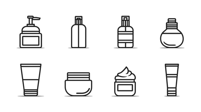 Assorted Collection of Minimalist Cosmetic Containers and Packaging in Linear Design