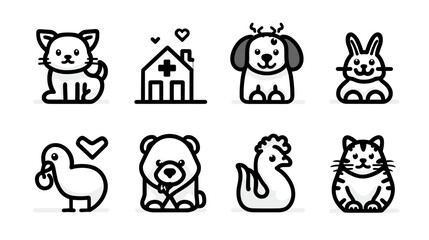 Obraz premium Collection of Adorable Cartoon Animal Illustrations Including Cat Dog Rabbit and Bear