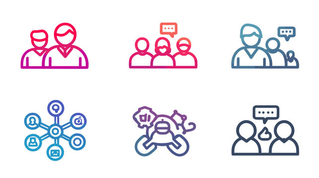 Collection of Colorful Communication Icons Representing Teamwork and Digital Networking Concepts
