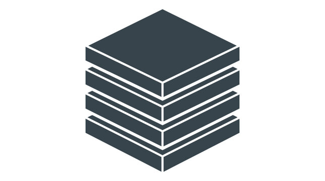 Minimalist isometric stack of square plates representing a modern digital database or layered data storage system