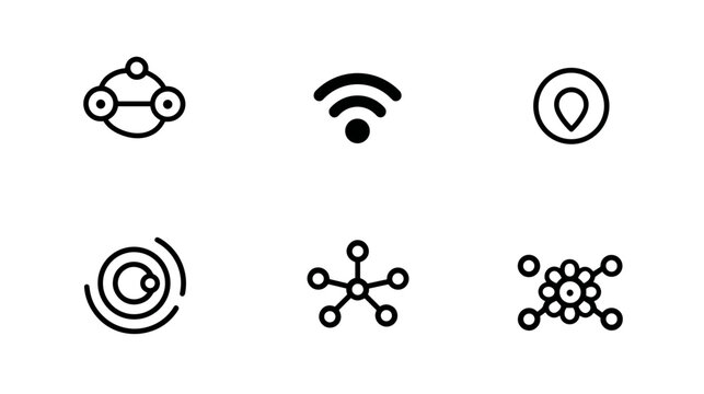 Collection of Geometric Icons Representing Digital Communication and Network Technology Elements
