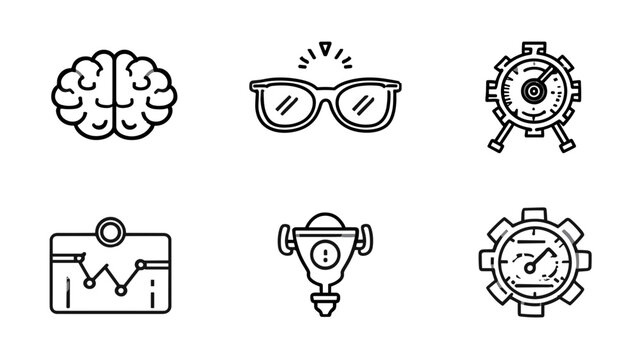 Collection of Minimalist Icons Representing Concepts of Time Management, Creativity, and