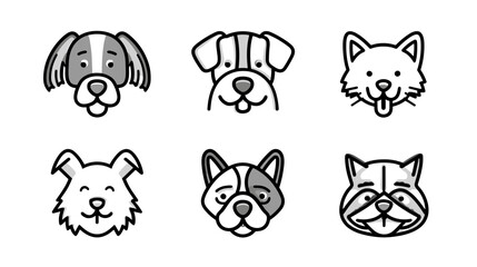 Obraz premium Collection of Playful Cartoon Dog Heads in Various Styles and Expressions on a Simple Background