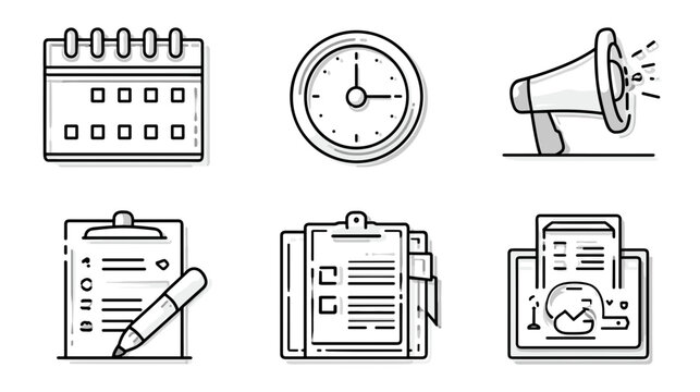 Collection of Office and Planning Icons Representing Schedule Deadline Reminder and Management
