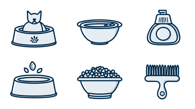Collection of Pet Care Equipment Including Cat Food Bowls and Grooming Tools for Cats