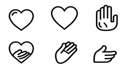 Fototapeta premium Collection of Simple Hand and Heart Icons Representing Love and Connection in Graphic Design