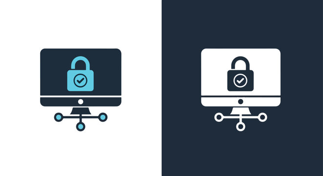 System security computer lock icon set: Glyph and solid icon set - Icon vector - logo icons. Blue, Black and white icons