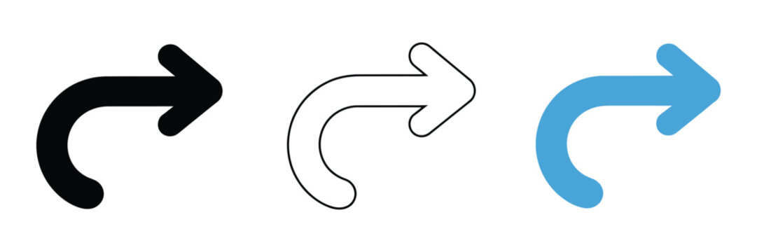 Curved Arrow Icon Set Representing Direction Change and Flow with Downward Pointing Redo and Undo Symbols for Interface Design Vector Illustration