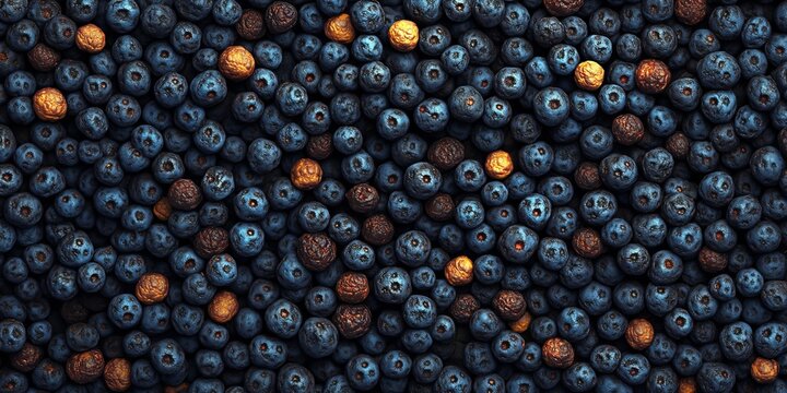 Full Frame Shot of Delicious Organic Fresh and Dried Mixed Huckleberries with Colorful Backgrounds