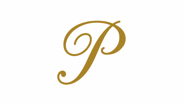Elegant golden serif letter P on a stark white background