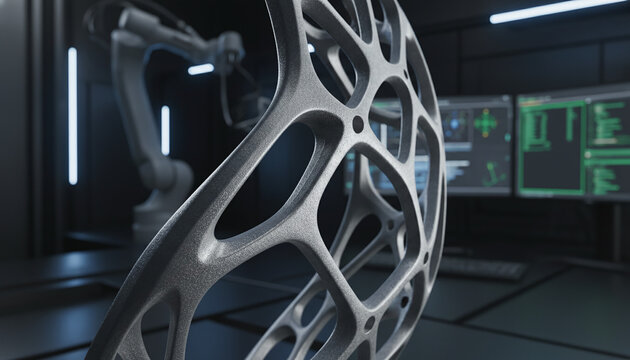 Titanium 3D printed aerospace part with generative design bionic structure