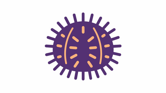 A purple spiky virus illustration with orange accents and a white background