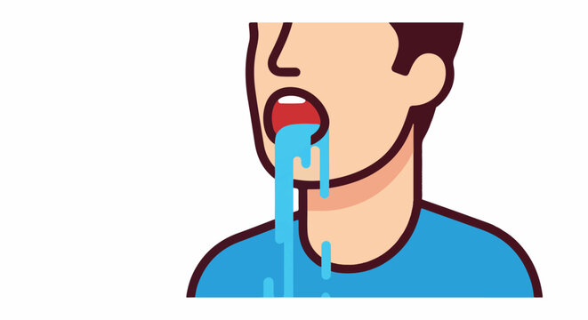 Close up of a person with blue shirt, drooling heavily