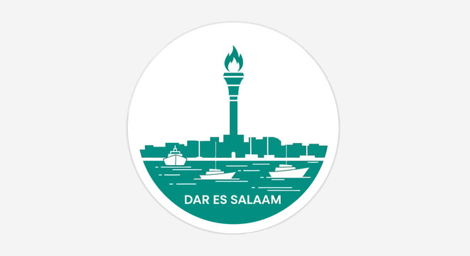 Illustrated Cityscape with Iconic Tower and Arabic Text.