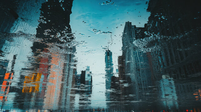 Rainy Urban Reflection Mirror World of Neon and Skyscrapers