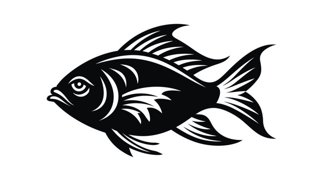 Stylized black silhouette of a common goldfish or pond fish