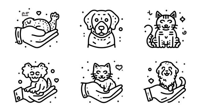 Cute Cartoon Animals Being Held in Hands Illustrating Affection and Care in Playful Style