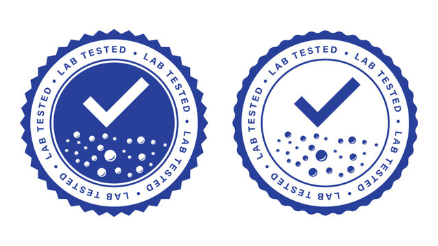 Lab tested quality seal badges with checkmark icons certification approval vector design template