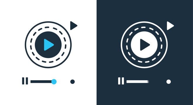 Media player progress bar vector icon set: Clipart, sticker - icon set - Line and glyph solid icon and logo template 