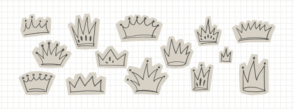 Hand-drawn crown doodles and royal king symbols. Vector sketch collection with  decorative coronas for creative scrapbook projects. Vector illustration.