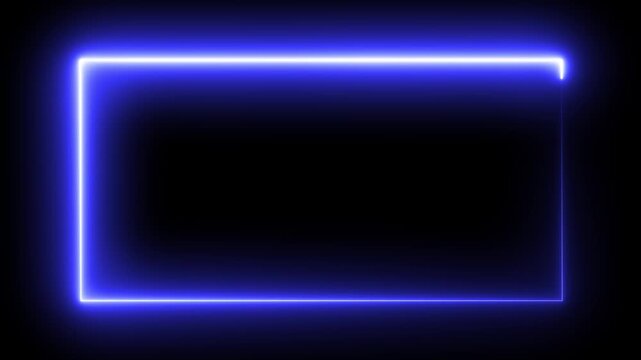 Blue neon rectangle frame icon animation with rotating rounded border lines, seamless glowing screen effect wallpaper on black background for futuristic technology 4K motion graphics loop