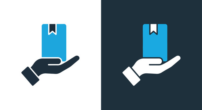 Hand holding bookmark book vector icon: Clipart, sticker - icon set - Line and glyph solid icon and logo template 