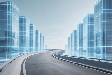 Fototapeta premium Futuristic cityscape with glowing buildings
