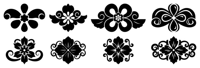 Floral ornaments and symmetrical folk style decorative motifs for design © OnlyVector