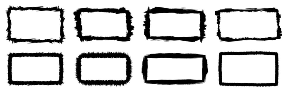 Grunge rectangular frames and textured hand drawn borders in artistic brush style