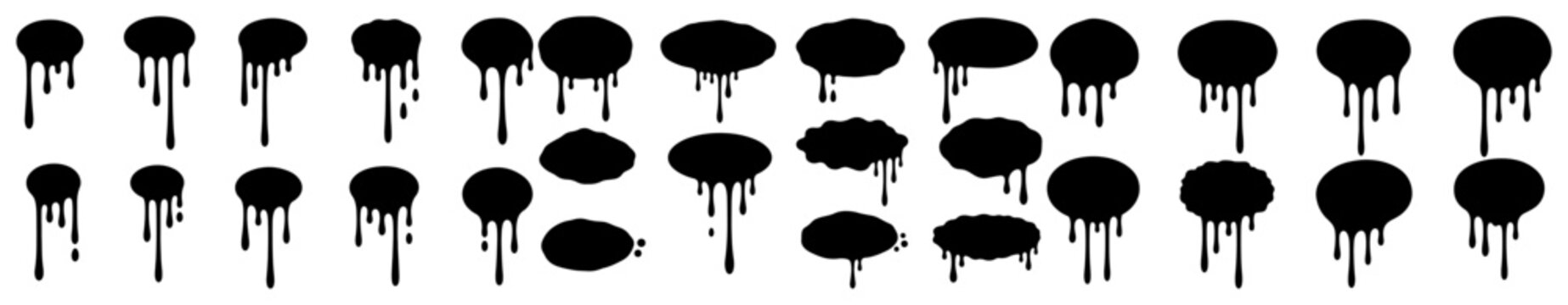 Dripping ink circles and paint drop silhouettes set in minimalist graphic style