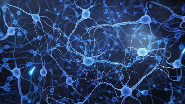 Futuristic brain visualization connected through glowing neural pathways and neurons. Concept of artificial intelligence, deep learning, neural processing and advanced digital technology