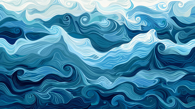 Dynamic Abstract Ocean Waves in Various Shades of Blue Illustrating Fluid Movement and Nature