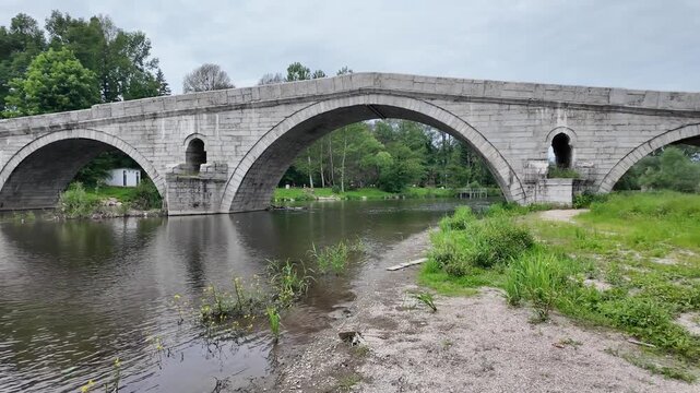 Kadin most - a 15th-century stone arch bridge over the Struma River at Nevestino, Kyustendil Province, Bulgaria