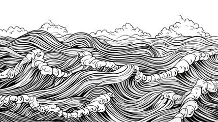 Fototapeta premium Dynamic Ocean Waves Illustration in Black and White Capturing Natural Motion and Turbulence