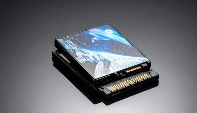 Stacked Solid State Drives with Artistic Design on Top.