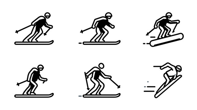 Dynamic Sequence of Skiing Movements Illustrating Action and Balance on Snowy Slopes