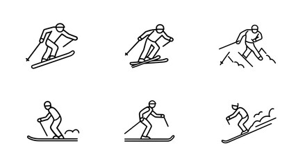 Dynamic Skiing Action Illustrations Featuring Various Techniques and Movements on the Slopes © AI PIC