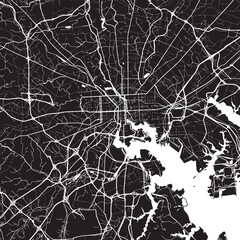 Obraz premium Baltimore Maryland Vector Map, Detailed City Street Map Black and White Minimalist Line Art