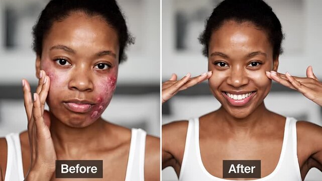Womans Skin Transformation Before and After Acne Treatment.