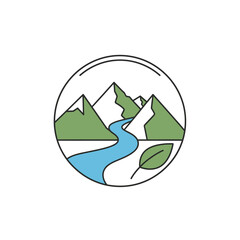 Fototapeta premium Mountain landscape with river and leaf.