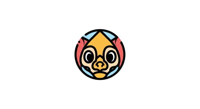Playful monkey face mascot in circular frame