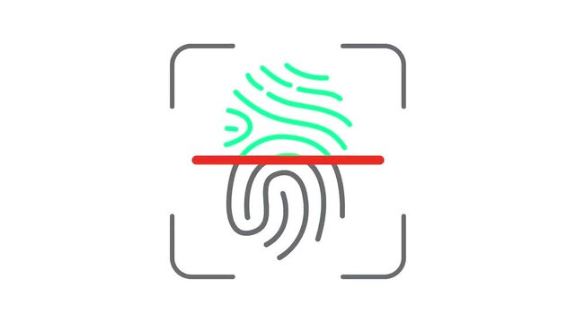 Biometric validation system scanning a grey fingerprint line graphic turning it into green.