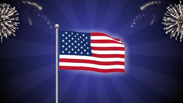 Celebration of American Patriotism with Flying Flags and Fireworks Display