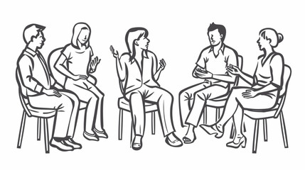 Fototapeta premium Group of Five Individuals Engaging in Dynamic Conversation While Seated in Chairs