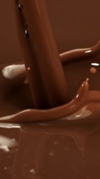 Super slow motion splashes of liquid dark chocolate . Filmed on a high-speed camera at 1000 fps. High quality FullHD footage