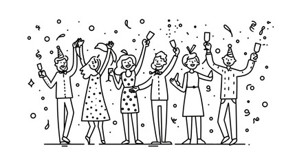 Obraz premium Group of Friends Celebrating with Drinks and Confetti at a Vibrant Outdoor Party Event